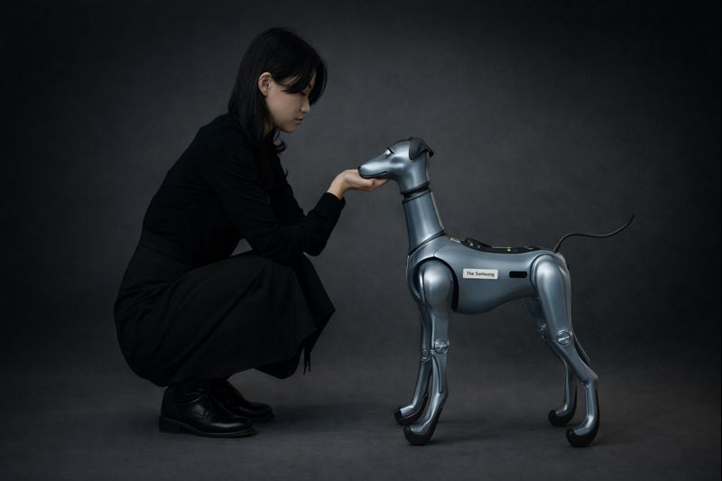 Woman bonding with TPA Sidekick robot dog